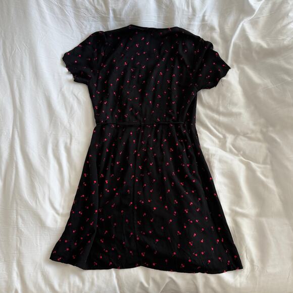 Rails Cherry Print Mini Wrap Dress Black Size S - Picture 7 of 8